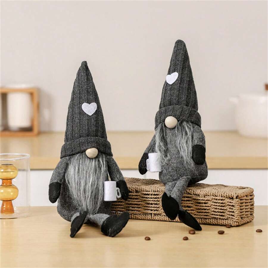 1 件套針織愛心帽娃娃和無臉娃娃咖啡杯聖誕裝飾品 - 黑色 - 查看 1