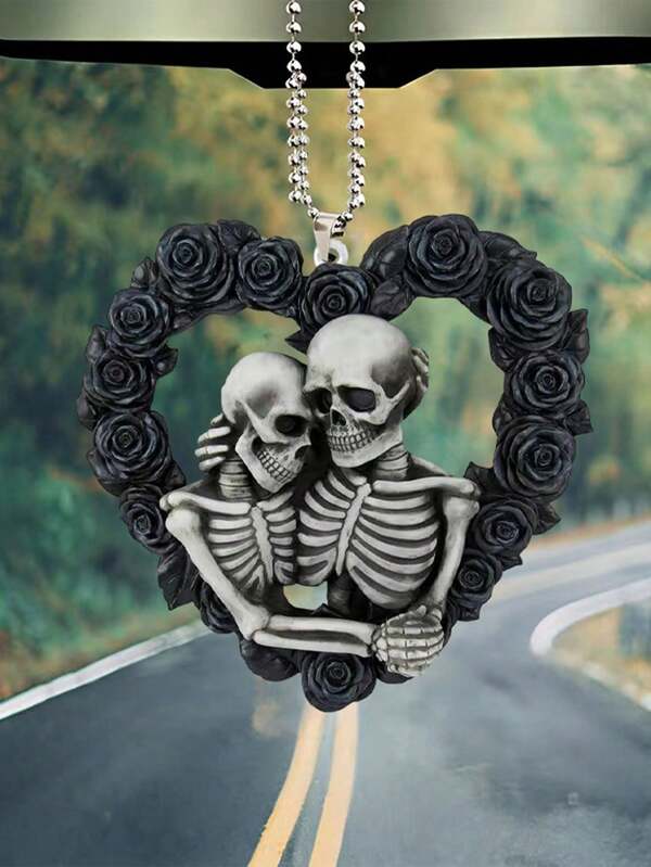 1pc Halloween Theme Skull & Heart Design Acrylic Pendant For Car, Backpack, Home Decor, Christmas Tree, Gift,Christmas