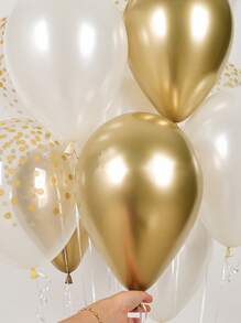 20pcs Latex Balloon Set, 12 Inch Diameter, Golden Metal Dots Design, Transparent With Gold Metallic And White Pearlescent Finish, For Wedding Birthday Party Decorations - Multicolor - View 2