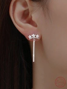 1 對時尚奢華優雅 T 形花朵立方氧化鋯純銀耳環,非常適合生日、節日禮物、日常佩戴、派對或婚禮