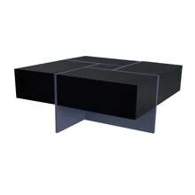MERAX Unique Design Coffee Table With 4 Hidden Storage Compartments, Square Cocktail Table With Extendable Sliding Tabletop, UV High-Gloss Design Center Table For Living Room, 31.5"X 31.5",Wood Coffee Tables,Living Room Table - 黑色 - 查看 10