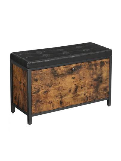 VASAGLE Schuhbank, gepolsterter Schuhorganizer mit Klappe, Schuhschrank für 6 Paar Schuhe, Stahlgestell, Industrie-Design