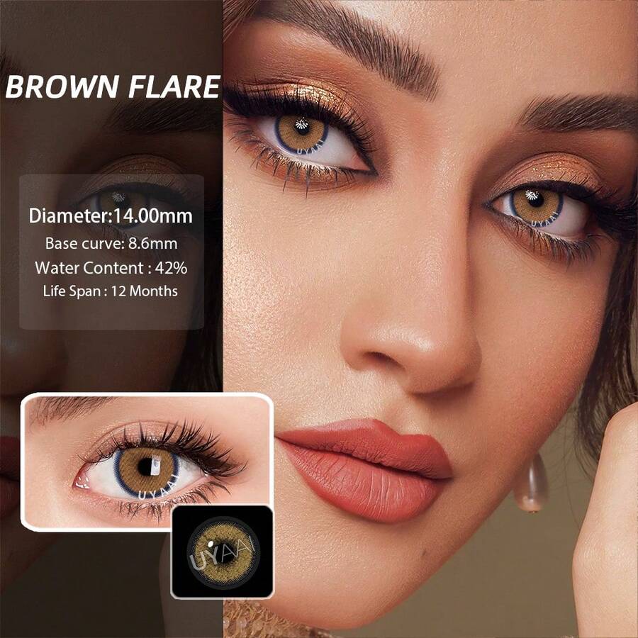 UYAAI X Series Colored Contact Lenses 1 Year Disposable Cosplay Makeup - Ngọn lửa màu nâu - Xem 1