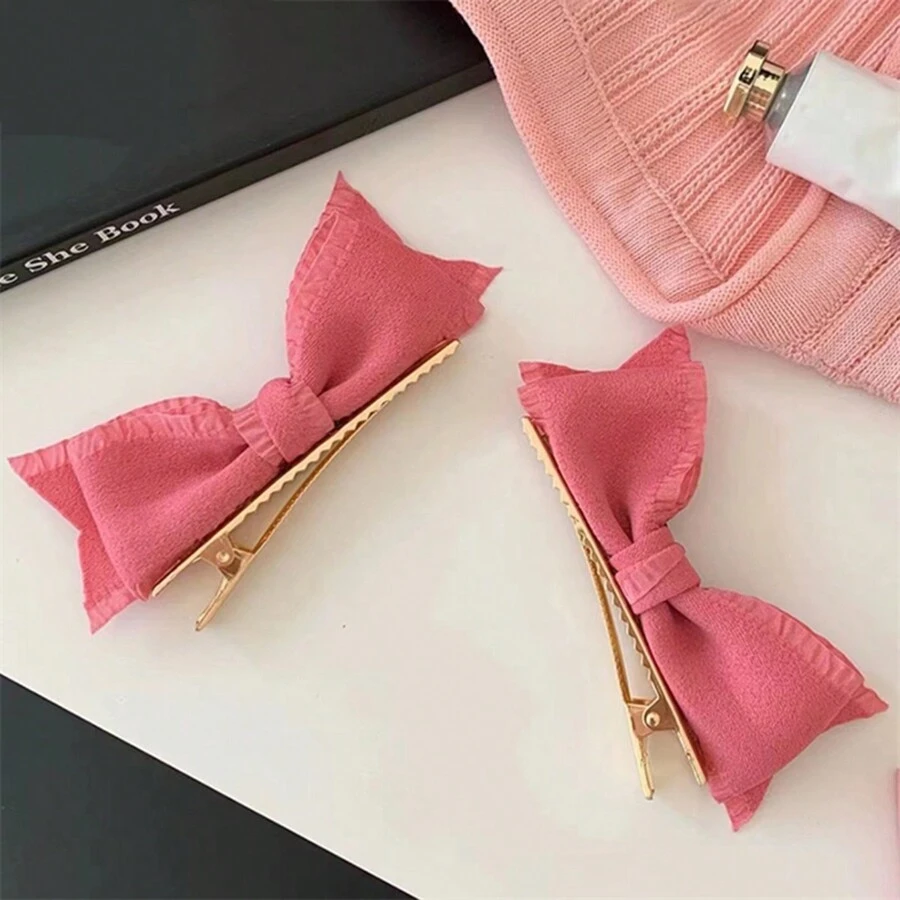 2pcs Sweet Style Bowknot Hair Clip, Suitable For Daily Use - Hot Pink - View 1