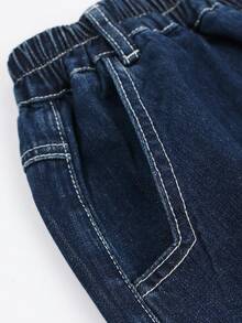 男大童直筒牛仔牛仔褲,時髦爸爸長褲風格,休閒穿戴適合春天和秋天 - 深色水洗藍 - 查看 10