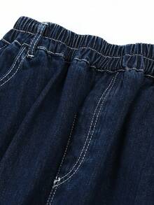 男大童直筒牛仔牛仔褲,時髦爸爸長褲風格,休閒穿戴適合春天和秋天 - 深色水洗藍 - 查看 9