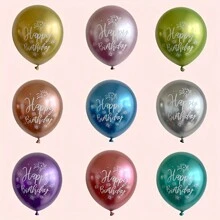 10 piezas de globos de látex metálicos cromados de 12 pulgadas con impresión de Feliz Cumpleaños, Navidad