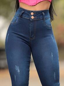 Women Jeans - 中等水洗藍 - 查看 3
