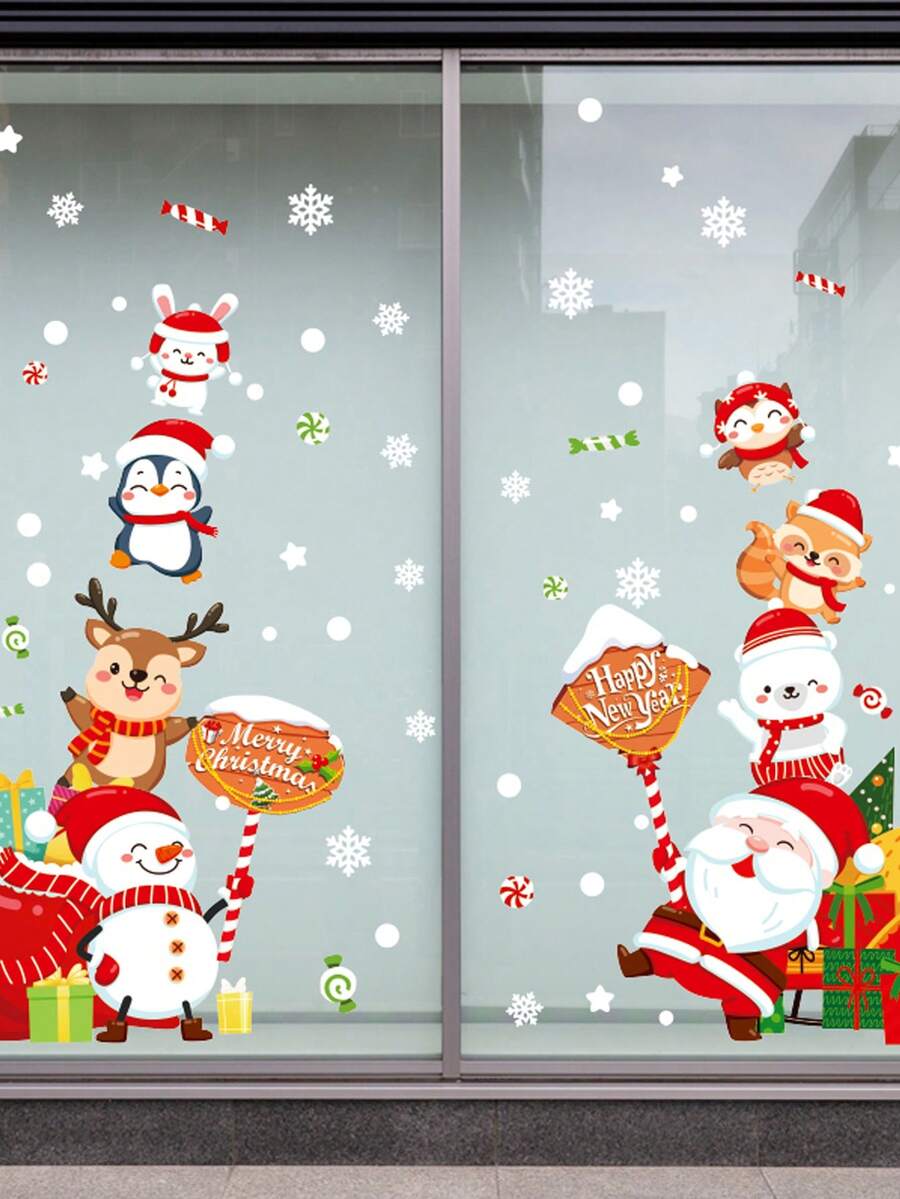 2pcs Christmas Window Stickers, Waterproof Decals For Commercial