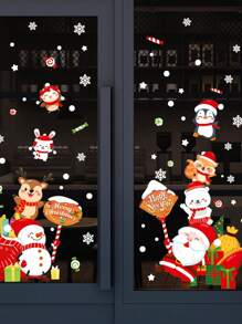 2pcs Christmas Window Stickers, Waterproof Decals For Commercial Storefront Glass Doors And Windows Scene Decoration - Multicolor - View 3