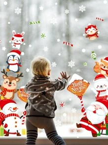 2pcs Christmas Window Stickers, Waterproof Decals For Commercial Storefront Glass Doors And Windows Scene Decoration - Multicolor - View 1