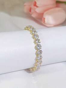 SEQUITO 1pc Fashion Classic 6mm Round Cut CZ Crystal Brazilian Yellow Gold Plated Sparkling Women Adjustable Bangle For Prom Dress Jewelry Accessories - Adjustable - View 8