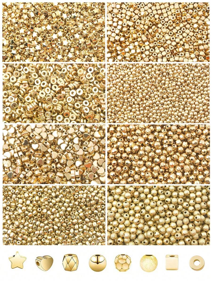 100 件时尚塑料金色星形心形圆形 DIY 串珠手链项链隔珠女士珠宝制作配件串珠