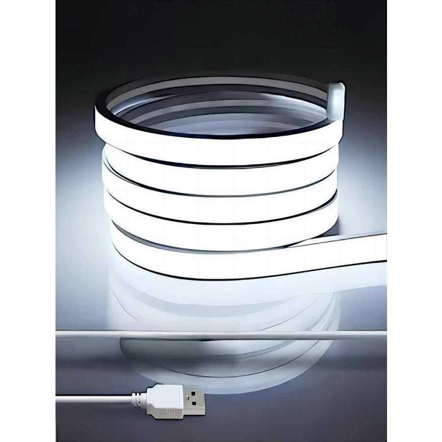 1pc 5v Neon Flex Led Strip Light, 120 Smd2835 Led Waterproof Neon Rope Light, Ideal For Indoor Or Outdoor Decoration, White - White - View 2