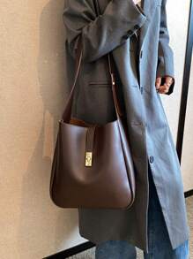 New Arrival Fashionable All-Season Solid Color Large Capacity Tote Bag, Water Bucket Shaped, Suitable For Casual And Commuting, Can Be Used As Shoulder Or Crossbody Bag For Women, Business Casual Woman Bag Perfect For Office Business And Work