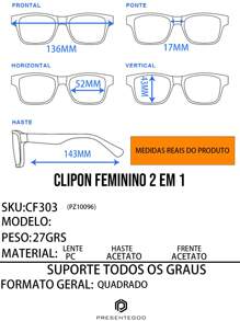 Armação De Oculos Feminino Para Grau Com Lente Clipon CF303