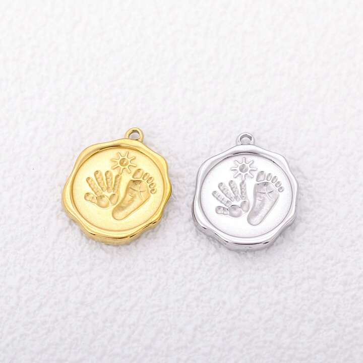 1pc Stainless Steel 3d Baby Handprint & Footprint Pendant