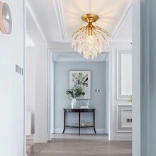 American Style Restaurant Crystal Hallway Corridor Entryway Modern Minimalist Pendant Light Staircase Entrance Small Ceiling Light Fixture Without Bulbs - Gold - View 7