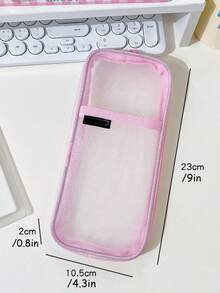 1個純色網狀文具袋,學生用簡約便攜筆袋,辦公文具收納盒簡約透明紗布筆袋大容量文具袋日本考試專用筆袋筆袋考試筆袋文具袋多層筆袋 - 粉色 - 查看 5