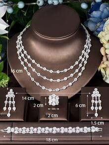 1套奢华4件套新娘锆石全套珠宝套装女士派对迪拜尼日利亚CZ水晶婚礼珠宝配饰