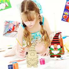 8个未完成的木刻精灵造型圣诞装饰吊坠，含绳子，DIY工艺品，圣诞装饰品，家居圣诞礼物，圣诞装饰 - 黃色 - 查看 2