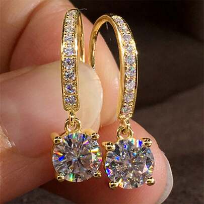 1 Đôi bông tai dáng giọt nước đính đá Cubic Zirconia thanh lịch, thích hợp làm quà tặng sinh nhật và trang trí tiệc cho bé gái.