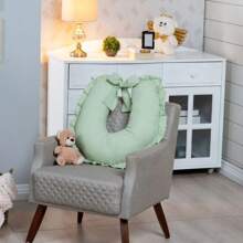 大号褶边哺乳枕 100% 纯棉 带拉链和蝴蝶结 替换装 - 綠色 - 查看 2