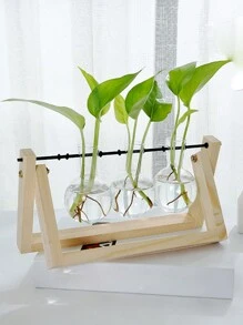 1 件创意木制架子玻璃水培花瓶绿植透明插花客厅桌面装饰简约风格最佳礼物 - 杏色 - 查看 4