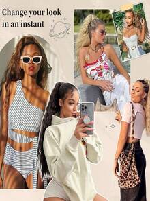 馬尾辮擴展,26英寸拉繩馬尾髮延長件,長卷曲波浪馬尾,自然波浪合成頭髮片,適用於女性日常使用聚會 - Dark Brown - 查看 6