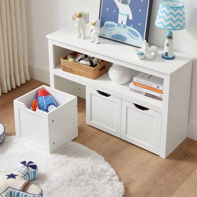 VASAGLE Kinderregal, Spielzeugaufbewahrung für Kinder, Aufbewahrungsschrank, Spielzeugschrank, Aufbewahrungsbox mit Rollen, Spielzeugregal, für Kinderzimmer, 102 x 30 x 60 cm