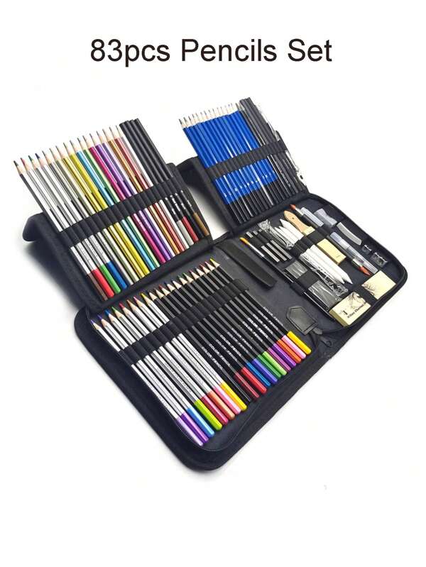 Bview Art 83pcs Painting Kit, Sketching Set, Sketch Supplies With Graphite Pencils & Charcoal Pencils, Various Accessories For Artists, Beginners & Adults,Back To School,School Supplies