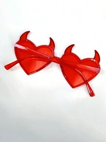 派对万圣节时尚个性化眼镜、恶魔角和心形时尚眼镜基础款秋冬女士服装商务休闲礼物情人节夏季情人节海滩度假、户外、旅行 - 紅色 - 查看 3