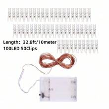 1 pieza Luces de cuerda con pinzas para fotos con pilas, luces de hadas con 30/50 pinzas LED, luces de cuerda LED de 32.8ft/16.4ft/9.84ft utilizadas para colgar tarjetas de fotos en las paredes del dormitorio para decoraciones navideñas, de jardín, de Acción de Gracias, de boda, fiestas y decoración del hogar, decoración de habitaciones, decoración de invierno
