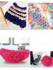 Chunky Blanket Cat Bed Diy Materials Package With Thick Ice Yarn, Five Finger Knitting Scarf, Super Bulky Yarn & Needles - Light Khaki - View 4