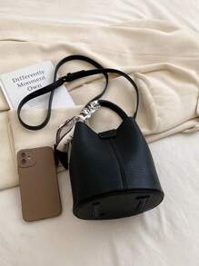 Women's Autumn/Winter New Fashion Simple Scarf PU Large Capacity Bucket Bag, Ladies Handbag & Shoulder Bag - Black - View 2