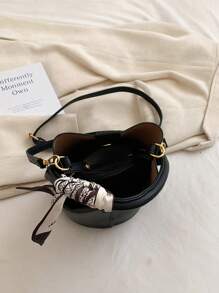 Women's Autumn/Winter New Fashion Simple Scarf PU Large Capacity Bucket Bag, Ladies Handbag & Shoulder Bag - Black - View 4