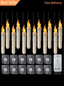 12 件裝萬聖節裝飾品 - 帶遙控的浮動 Led 蠟燭 - 女巫聖誕裝飾室內家居教室臥室生日派對 - 黃色 - 查看 1