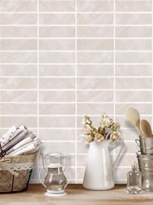 10 件/套防水矩形图案 3D 纹理墙板 DIY 瓷砖，可移除自粘墙砖贴纸厨房浴室后挡板用于节日布置，翻新贴纸剥离墙板、墙纸、壁纸、春季装饰品让您的家焕然一新，拉玛装饰贴纸 - 米色 - 查看 7