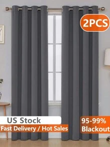 Estelar Textiler 2 Panels Solid Thermal-Insulated Blackout Curtains For Bedroom And Living Room For Protection Against Ultraviolet Rays,