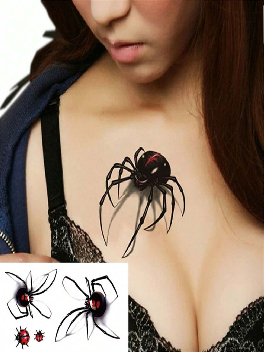 1 pc Man Woman Sexy Temporary Tattoo Stickers Waterproof Fake Spider Ladybug Body Art Flash Tattoos Sticker - Black - View 1