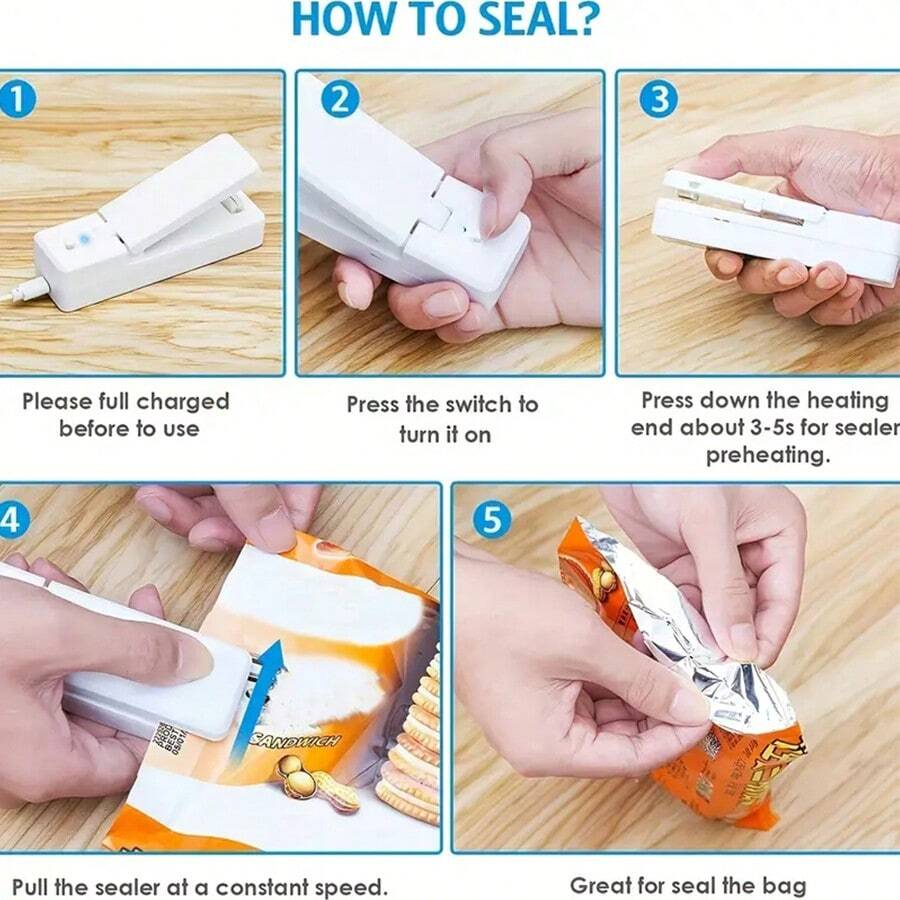 1pc Mini Bag Sealer, Rechargeable Portable Sealing Machine, Handheld