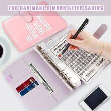 100-Day Savings Challenge A5 Notebook: Pink Loose-Leaf Cover With English Letters Decoration, Minimalist Color Block Multifunctional For School, Students And Offices,Back To School,School Supplies - Pink - View 2