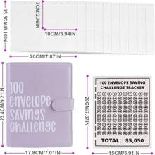 100-Day Savings Challenge A5 Notebook: Pink Loose-Leaf Cover With English Letters Decoration, Minimalist Color Block Multifunctional For School, Students And Offices,Back To School,School Supplies - Pink - View 6