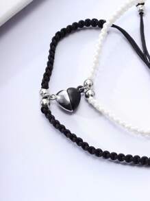 2pcs Handmade Magnetic Heart Shaped Adjustable Couple Bracelets, Ideal For Couples, Friends And Gift Giving Valentines,Mom,Mother,Mother's Day,Gift