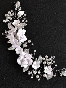1pc Women's Elegant Floral Crystal Handmade Hair Chain, Suitable For Wedding, Party, Gathering Valentine's Day Accessories - White - View 4