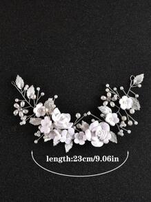 1pc Women's Elegant Floral Crystal Handmade Hair Chain, Suitable For Wedding, Party, Gathering Valentine's Day Accessories - White - View 3