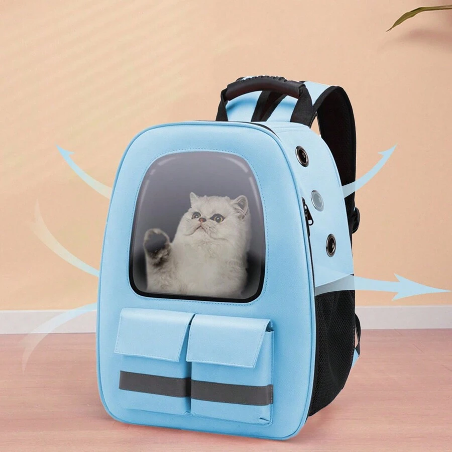 Mochila portátil para mascotas transparente,bolsa de transporte para gatos, bolsa para perro, - Azul - Ver 1
