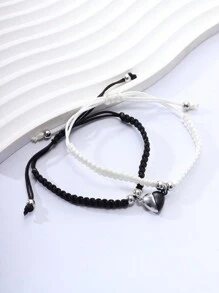 2pcs Handmade Magnetic Heart Shaped Adjustable Couple Bracelets, Ideal For Couples, Friends And Gift Giving Valentines,Mom,Mother,Mother's Day,Gift