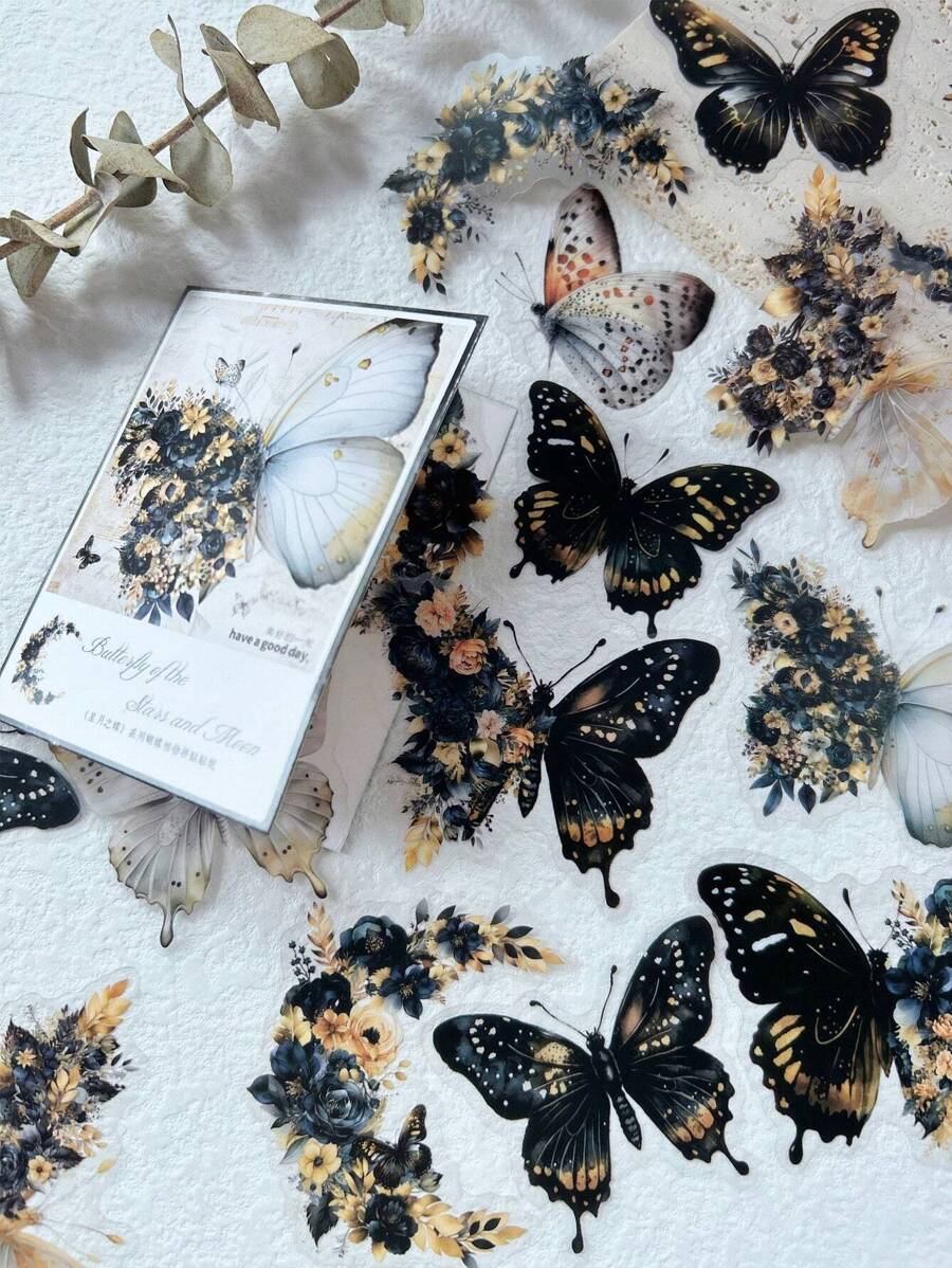 30pcs/Pack Floral & Butterfly Themed Diy Scrapbooking Material Stickers Back To School - Multicolor - View 1