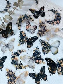 30pcs/Pack Floral & Butterfly Themed Diy Scrapbooking Material Stickers Back To School - Multicolor - View 2